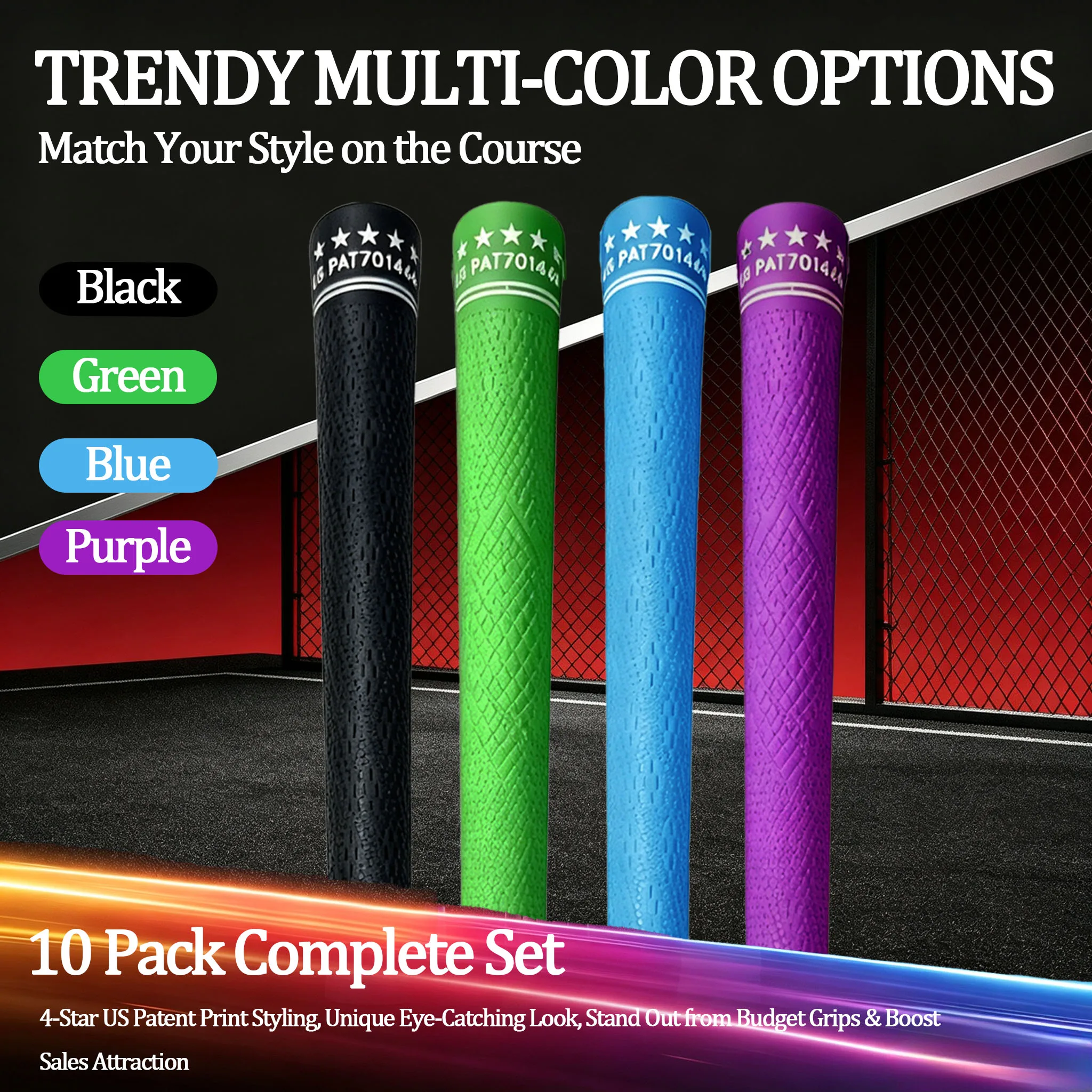Jean-Carlo Air Cushion Golf Grips 10 Pack Anti Slip Shock Absorbing Rubber Golf Club Grips for Driver Fairway Wood Irons 48g+-2g