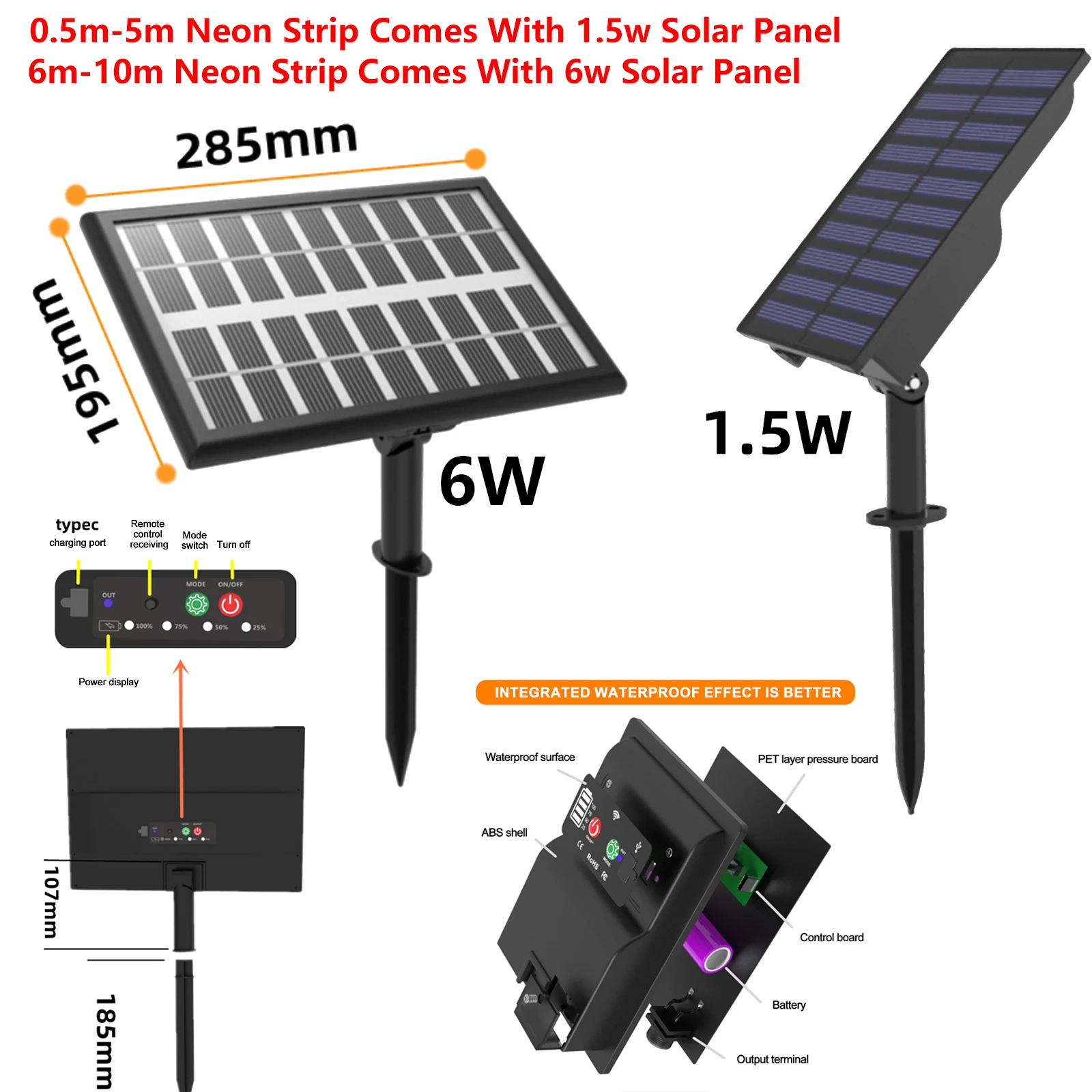 Imagem -04 - Impermeável Solar ao ar Livre Luz Led Luzes Solares do Jardim Tira de Néon Flexível Branco Quente Vermelho Verde Azul Rosa 24v 2835 120leds m