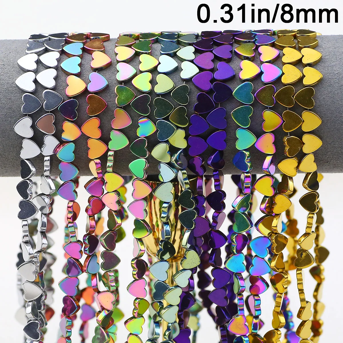 1Strand 8mm 43pcs Multicolor Horizontal Hole Heart Hematite Natural Stone Spacer Loose Beads For Jewelry Making Diy Bracelets