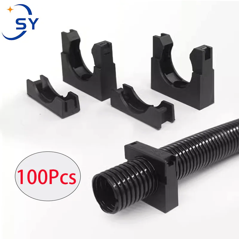 

пластиковая опора для гофрированной трубы AD13-AD54,5, 100 шт., зажим с крышкой PA66, нейлоновый фиксированный опорный хомут для шланга, быстрый разъем