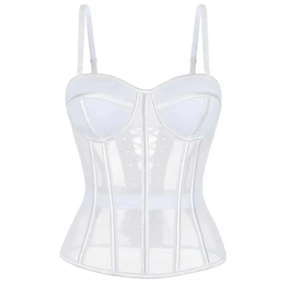 

Женский сетчатый корсет Overbust Busiter с чашками бюстгальтера, лиф с эффектом груди, прозрачное нижнее белье без бретелек, топы