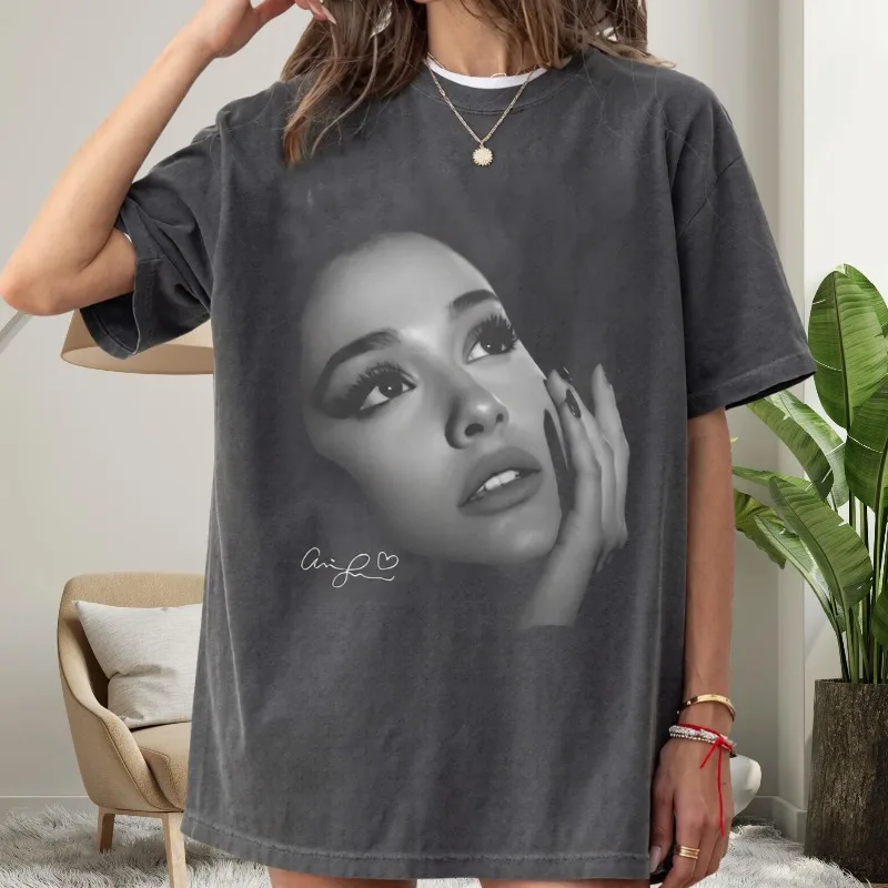 Camiseta con retrato vintage de Ariana Grande – Camiseta retro para fanáticos de Ariana Grande, camiseta de verano unisex de algodón holgada y transpirable