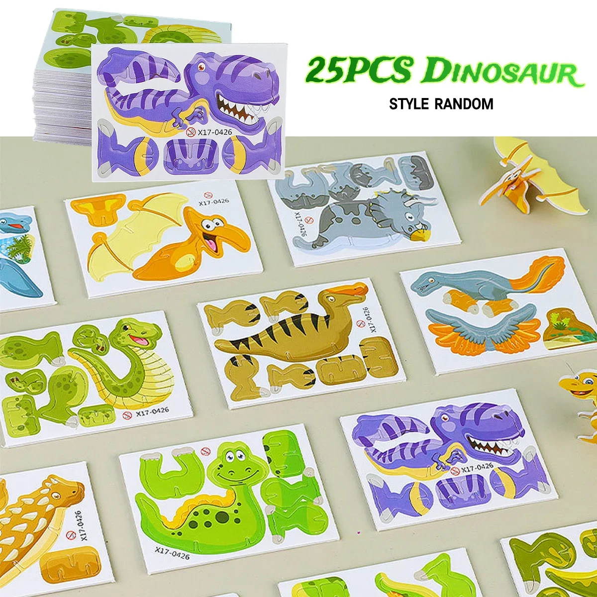 Puzzle 3D di dinosauro da 25 pezzi per bambini, giocattoli educativi a tema Jurassic Forest World per ragazzi e ragazze, regalo per feste di compleanno, artigianato d'arte