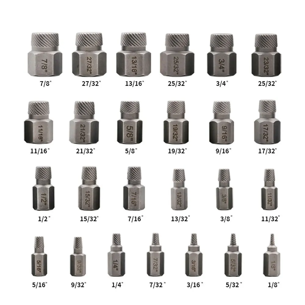 Binoax 25Pcs Screw Extractor Set Hex Head Multi-Spline Bolt Extractor Set Chrome Molybdenum Alloy Steel Rounded Bolt Remover