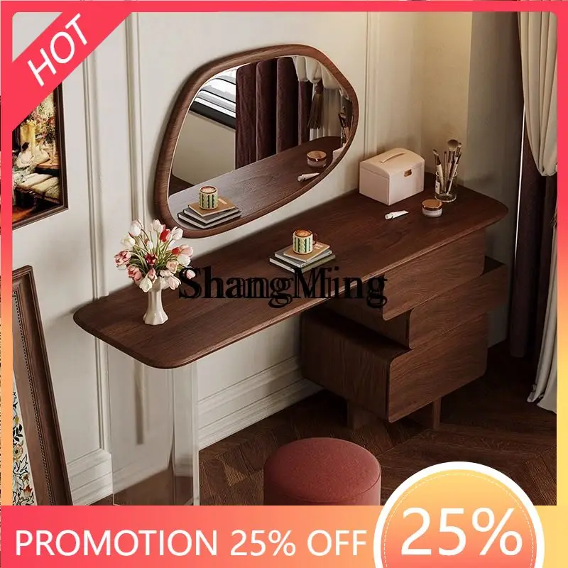 

CL style solid wood dresser retractable bedroom bedside chest walnut makeup table