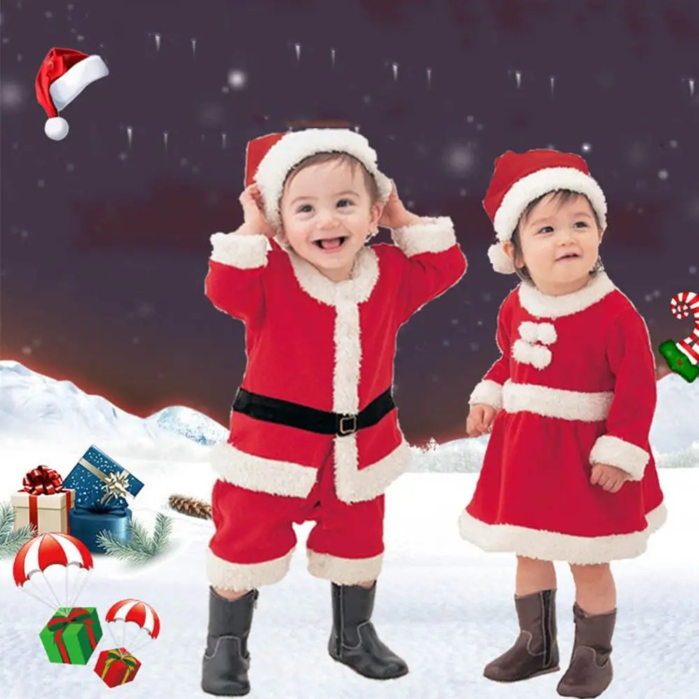 Red Xmas Clothes Party Cloth Accessories Toddler Baby With Hat Santa Claus Costume Party Masquerade Cloth Christmas Costume