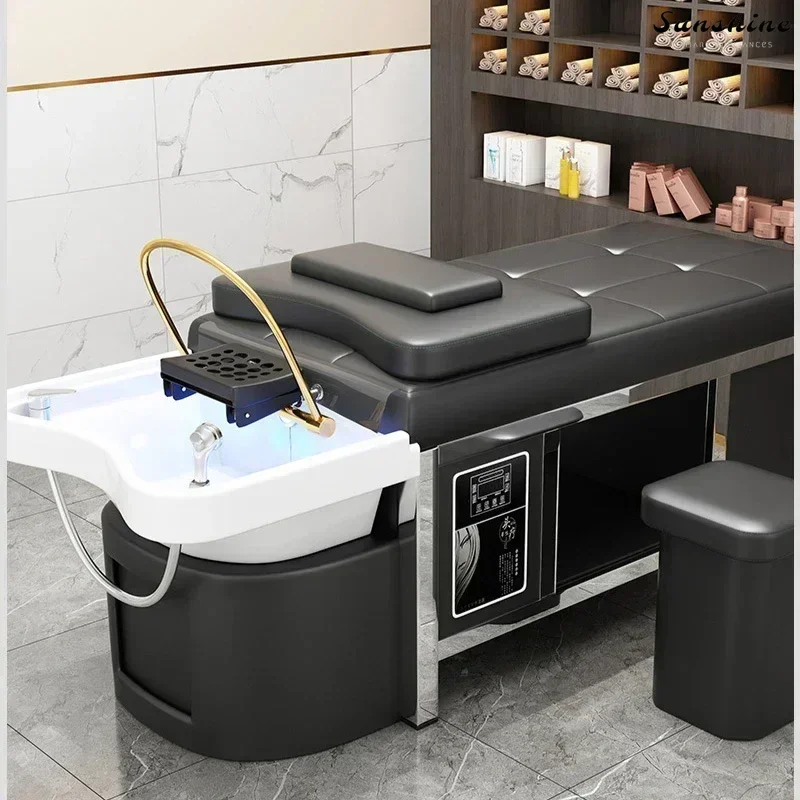 Ceramic Head Spa Basin Hair Washing Bed for Barber Shops. Features Thai massage, water circulation and fumigator.