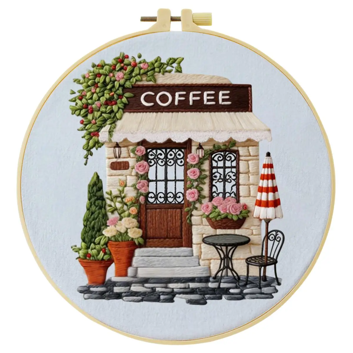 1 Stück 20X20CM/15X15CM 7,87/6,3 Zoll Kaffeehaus-Stickerei-Starter-Kit DIY-Kit DIY-Stickerei-Set Handarbeiten Nähkunst – Detail 3
