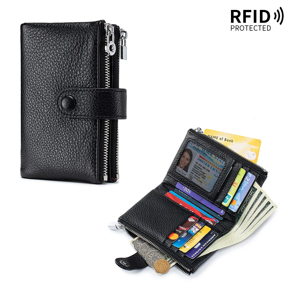 Woma Purse Soft Leather Fashion Short Wallet RFID Genuine Leather Multifunctional Wallet Large Capacity  Female Clutch Bag