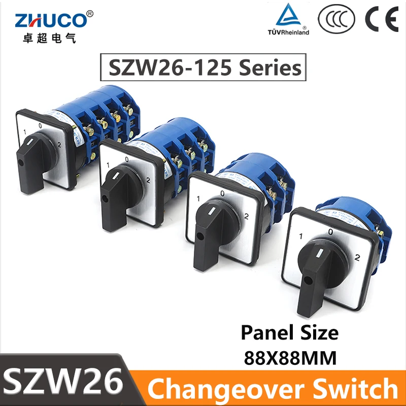 

ZHUCO SZW26/LW26-125 4/8/12/16 Terminal Screws 125A 660V ON OFF ON Generator Transfer Changeover Cam Switch Button 3 Positions