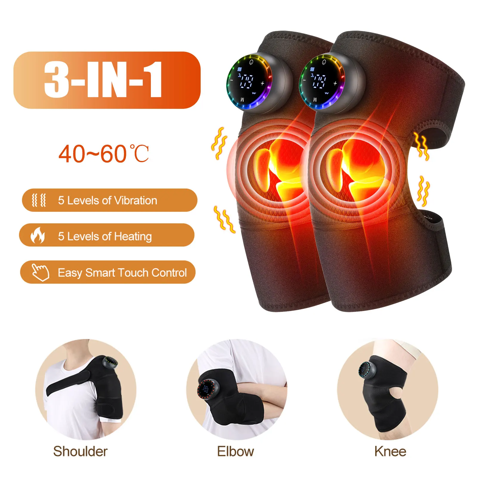 

3 in 1 Cordless Knee Massager Heating Vibration Knee Shoulder Elbow Joint Massage Pad Adjustable Protector Strap Knee Wrap Brace