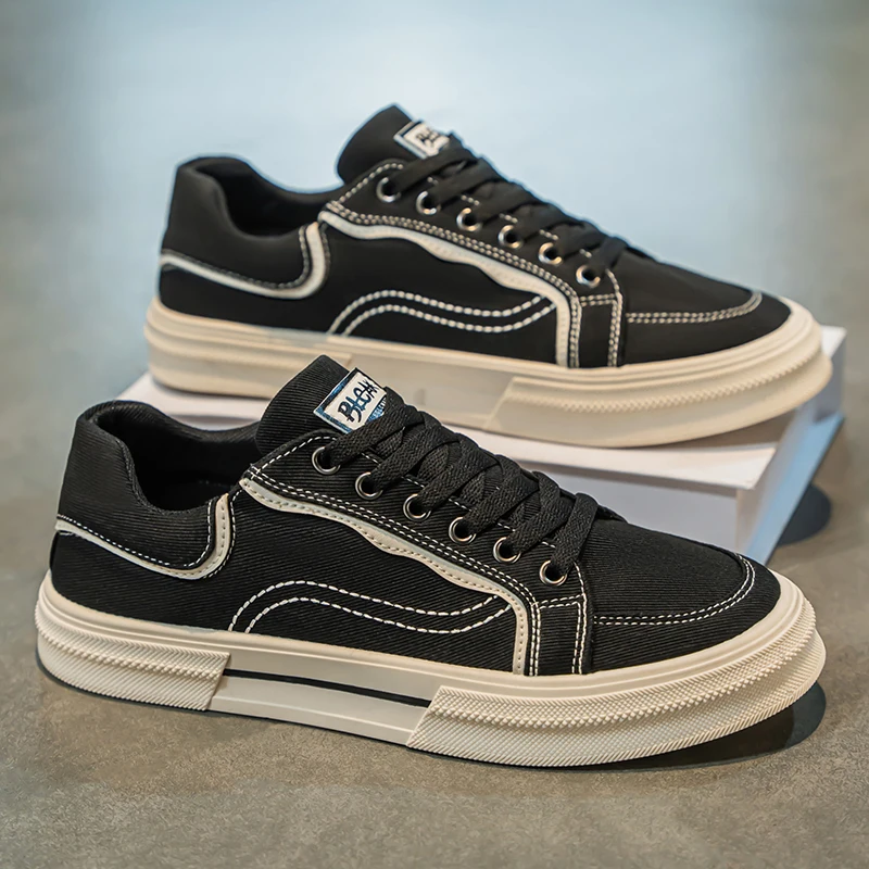 

Mens Walking Shoes Black Flat Comfort Anti Slip Wear-resistant Fashion Street Casual Skate Shoes Breathable Trendy Sneakers Man