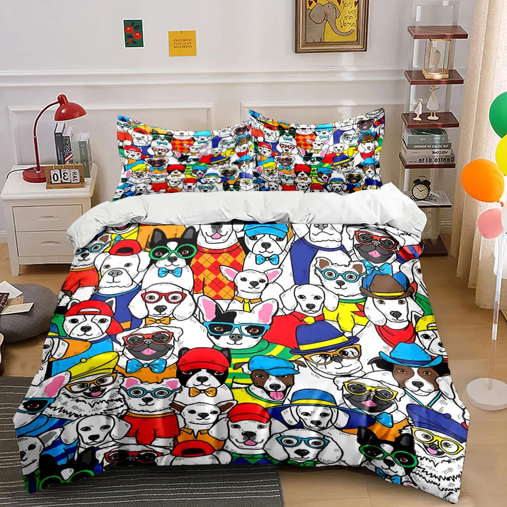 Stylish dogs with accessories Print Bedding Set 1 Duvet Cover 2 Pillowcases for Adult and Children Luxury Gift Full Size