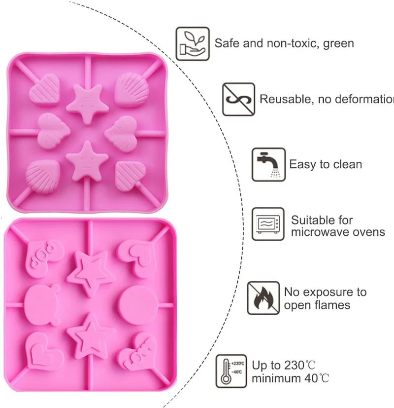 Heart Lollipop Mold Candy Silicone Mold DIY Double Heart Star Love Circle Shell Bear Butterfly Chocolate Cake Baking Tool