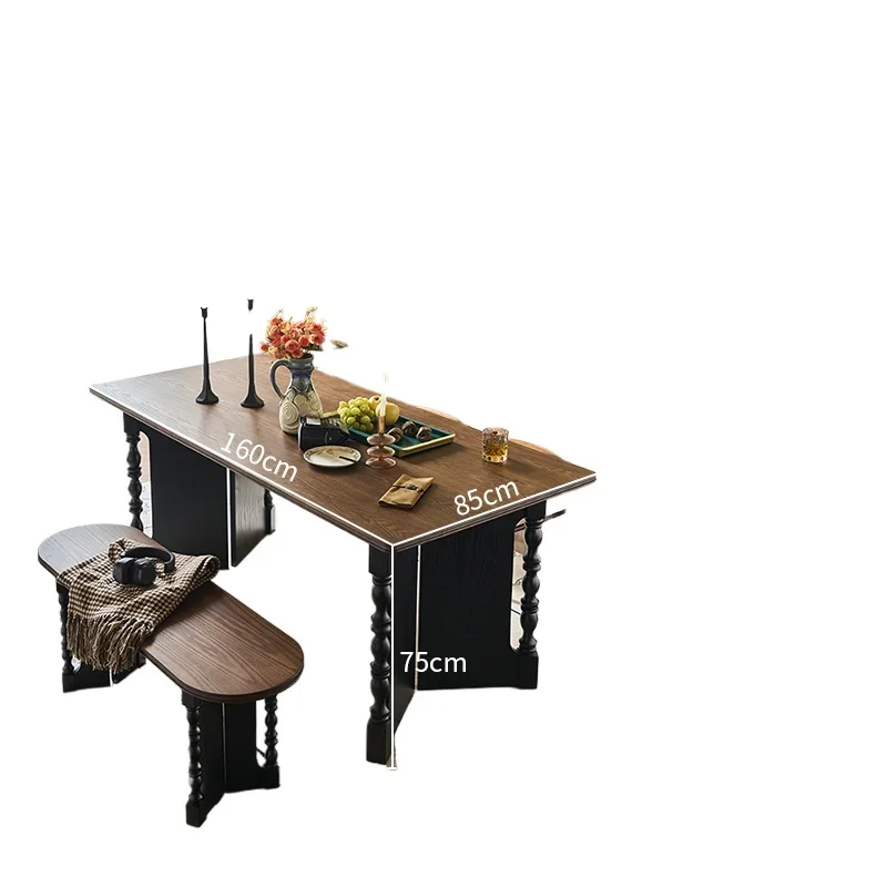 

French retro solid wood dining table and chair combination home restaurant square table