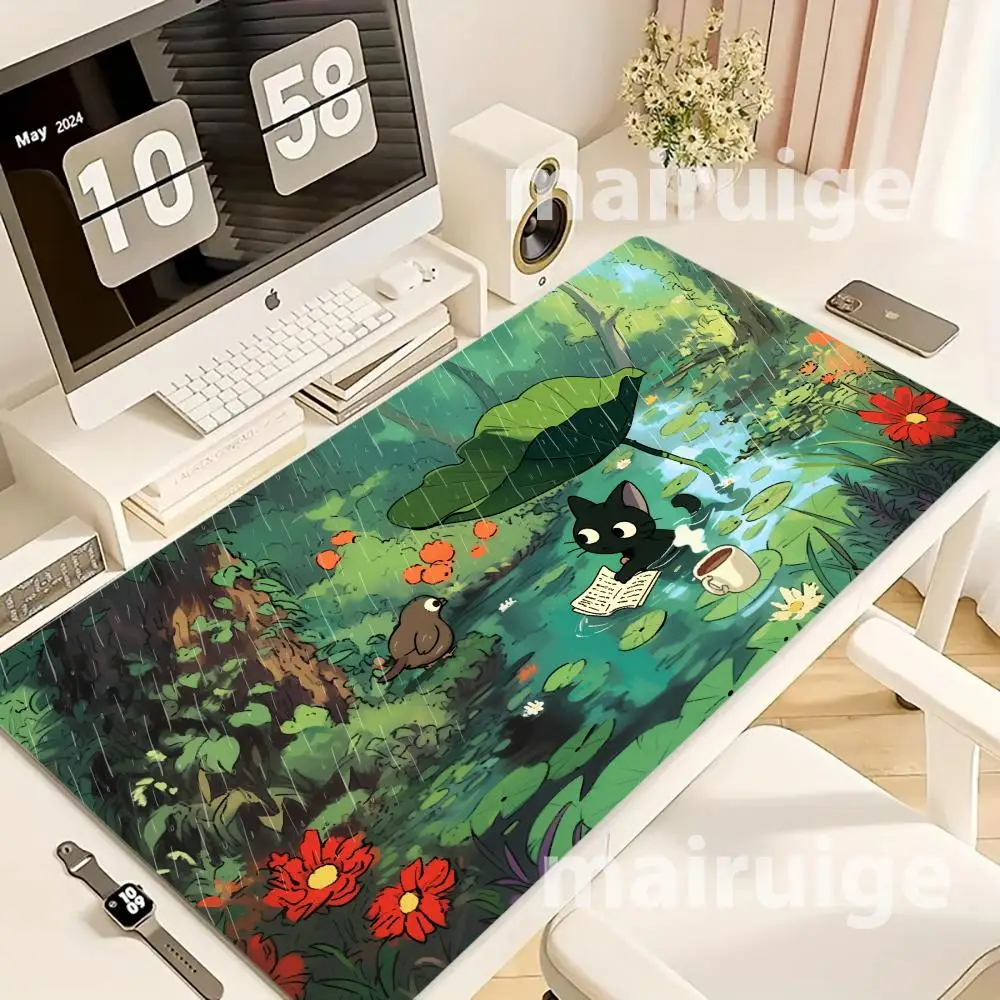 

Cute Mouse Pad Cat illustrations Large Computer Office Game Table Mat XXL Rubber Anti-slip Stitched Keyboard Mats Long Desk Pads