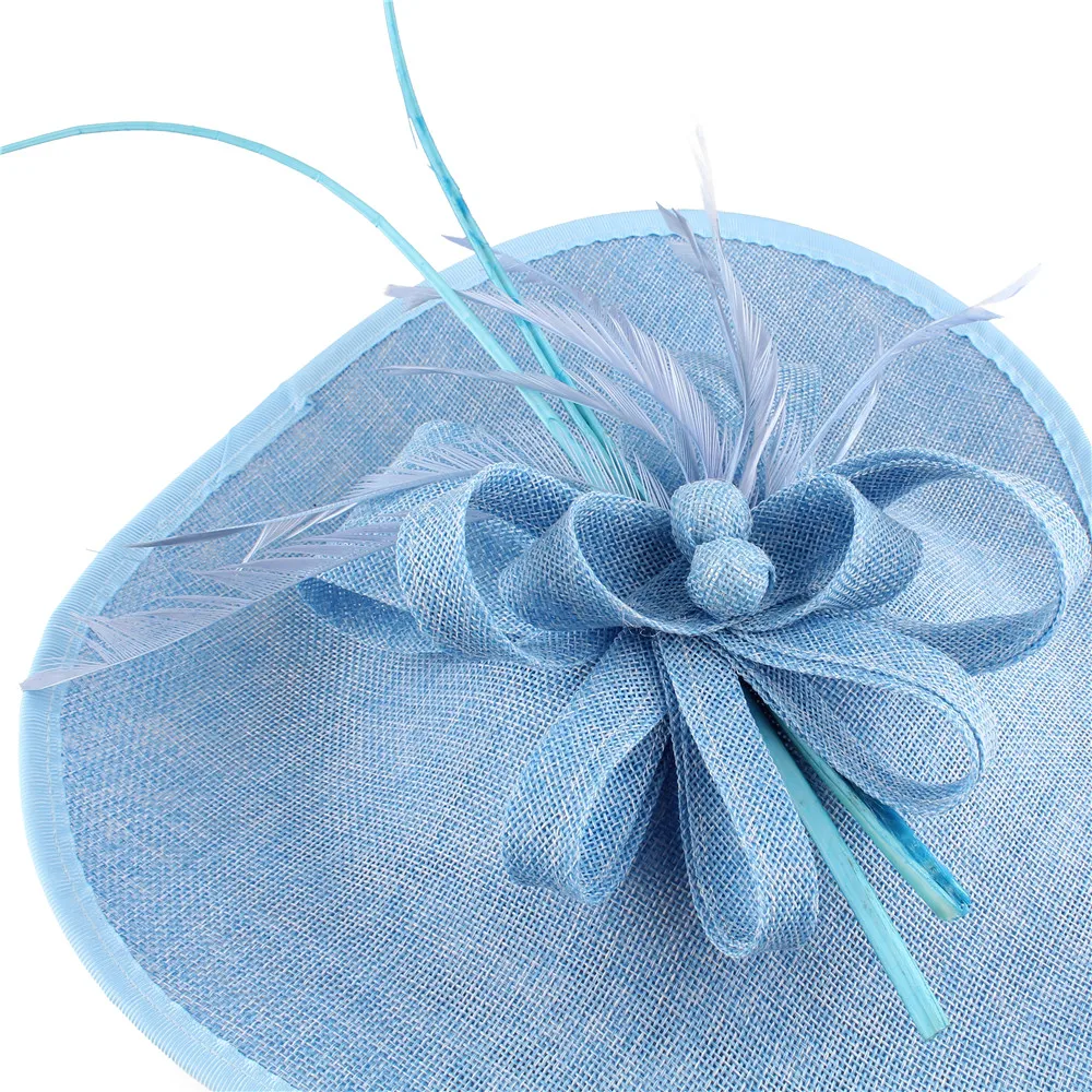Light Blue Derby Big Fascinators Hat Wedding Womens Elegant Headpiece Vintage Fashion Headwear Occasion Tea Formal Fedora Caps