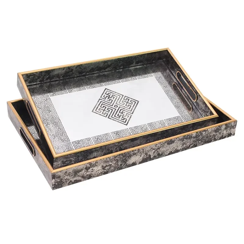 Tray Set for Coffee Table Beautiful Decor Serving Tray with Metal Handles for Your Home Gold Rectangle Tray