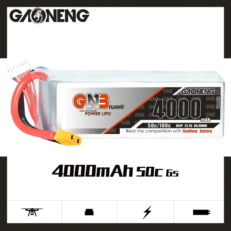 GAONENG GNB 4000mAh 6S 50C 100C 22.2V XT60 LiPo Battery FMS 70mm EDF Jets 1400mm 3D Plane Size 600mm To 700mm Helicopters