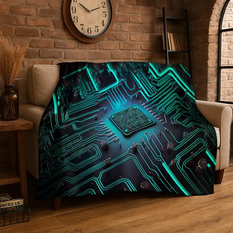 Retro Circuit Board Chip PCB Flannel Blanket Soft Warm Throw Blanket for Bedroom Living Room Bed Travel Camping Picnic Cover Nap