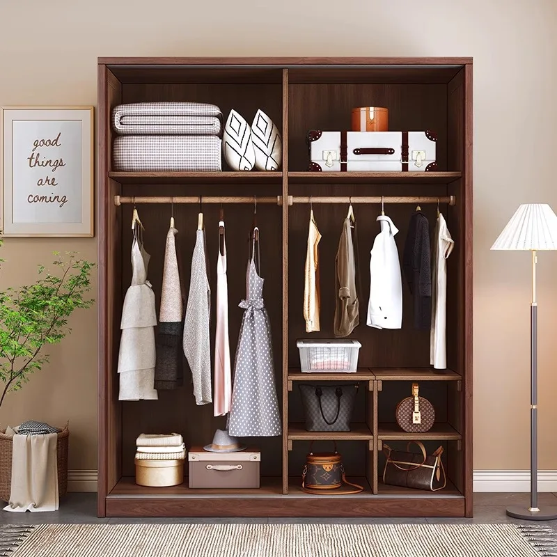 맞춤형 블랙 월넛 옷장 가족용 침실 이동식 도어 옷장 수납장