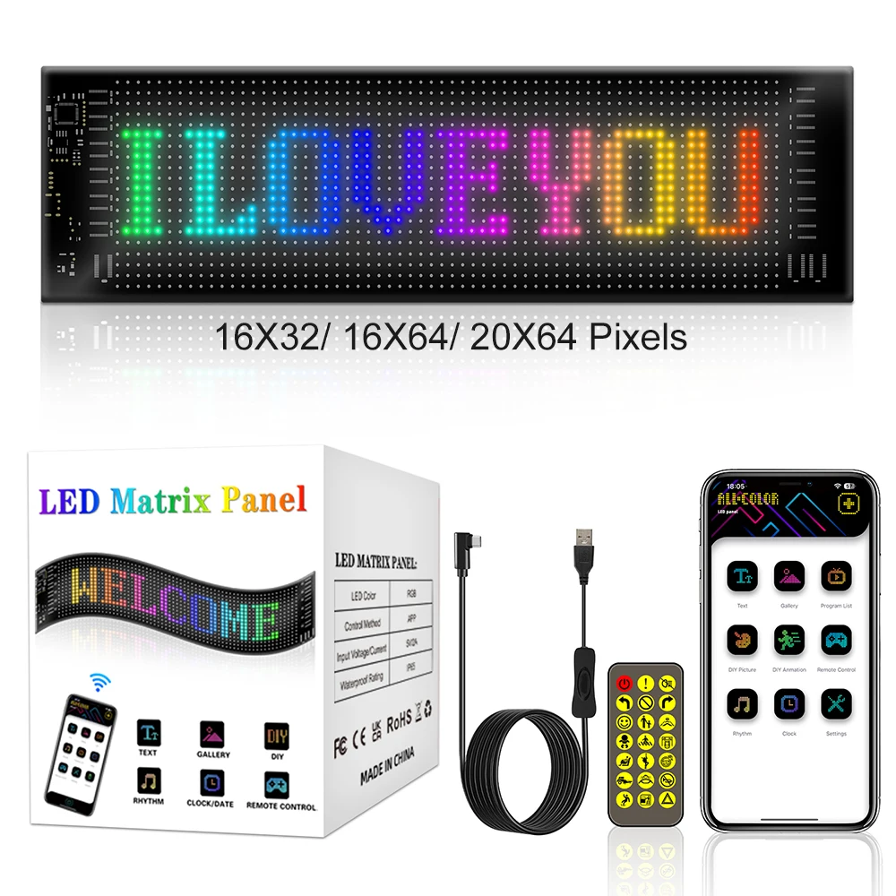 LED Matrix แผงรถด้านหลังจอแสดงผลหน้าจอแบบยืดหยุ่น Night Light DIY USB Bluetooth App Control สําหรับรถ Store โรงแรมบาร์