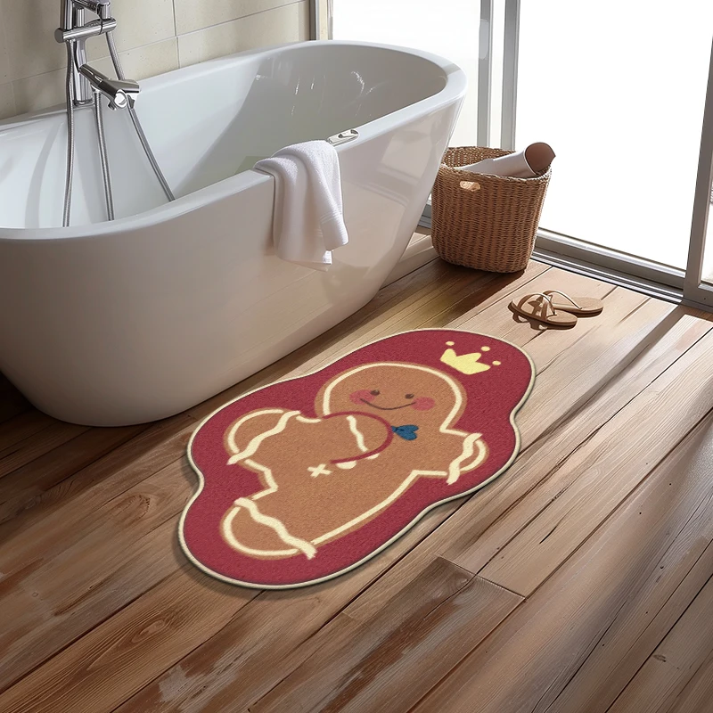 Dancing Gingerbread Man Bathmat Christmas Cartoon Gingerbread Man Rug for Home Christmas Party Decoration Feliz Navidad Supplies