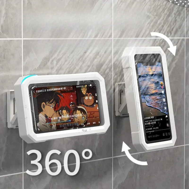

360° Rotating Waterproof Shower Phone Holder with Adjustable Arm, Anti-Fog Touchscreen Mount for Bathroom & Kitchen Use