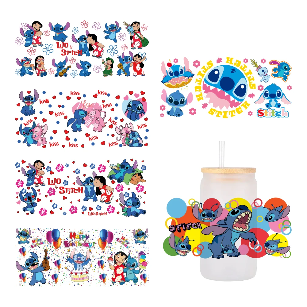 

Disney cartoon Stitch For Libbey 16oz Can Glass 3D Waterproof UV DTF Coffee Can Wrap Libbey Glass Wrap