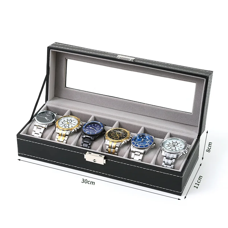 6/10/12Slots Gray Watch Boxes Watch Case with Large Glass Lid, Removable Watch Pillows, Watch Box Organizer, Gift for Loved Ones