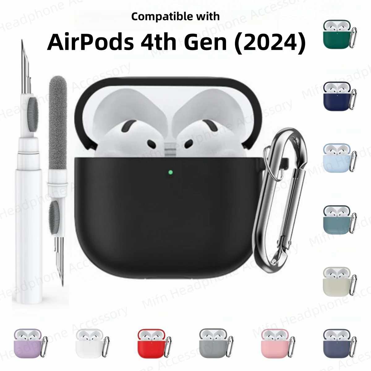 for AirPods 4th Generation Case/AirPods 4th Gen (USB-C) 2024 Compatible with MagSafe Soft Silicone Protect Cover with Clean Pen