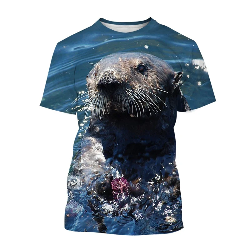 Popular 3D Printing Animal Otter T Shirt Summer Men\'s Casual Round Neck T-shirt Hot Sale Oversized Short Sleeves Tops Tees