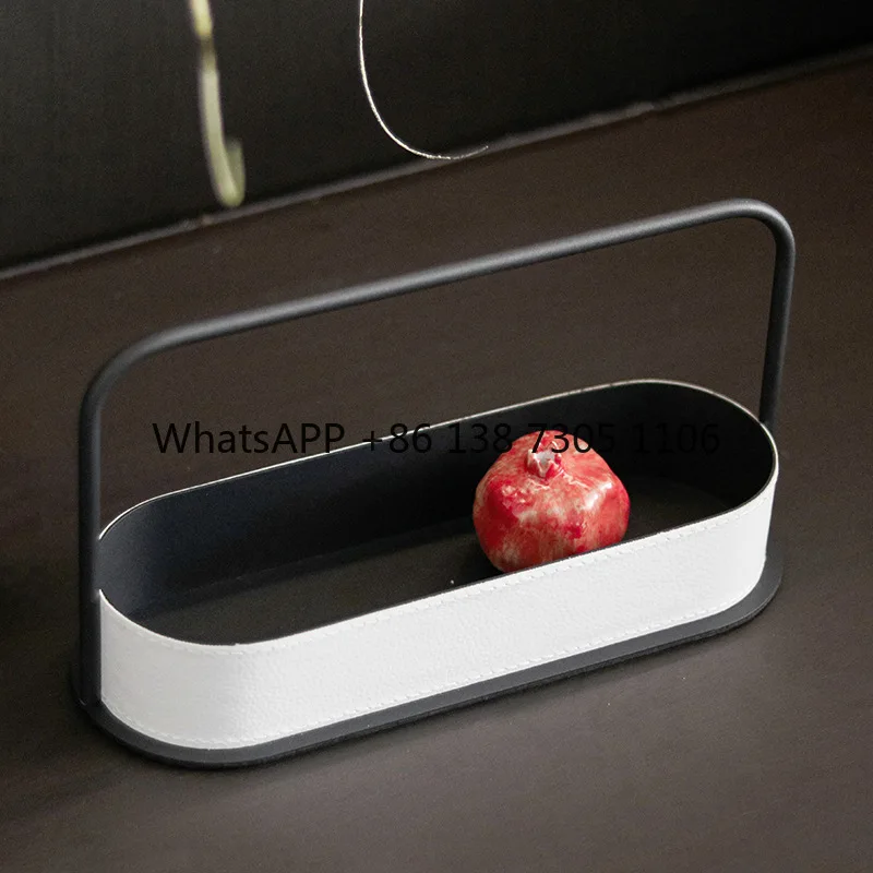 

Modern light luxury leather basket decorative ornament Chinese home high-end oval fruit snack storage tray
