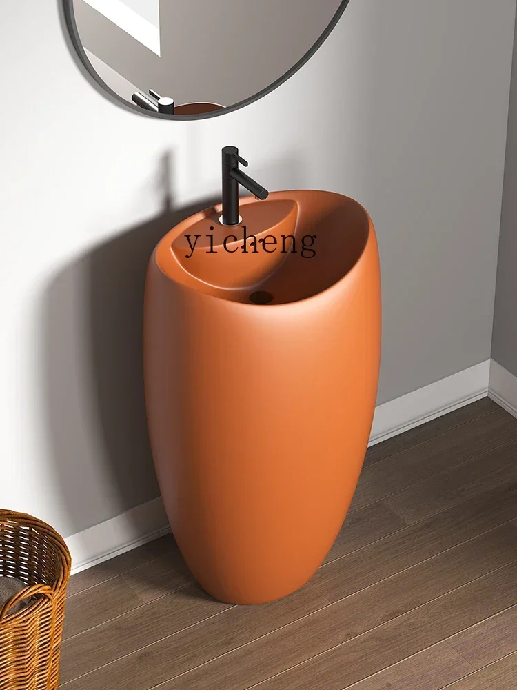 

B1 Integrated Ceramic Pillar Basin Outdoor Balcony Washbasin Bathroom Hand Washing Floor Sink
