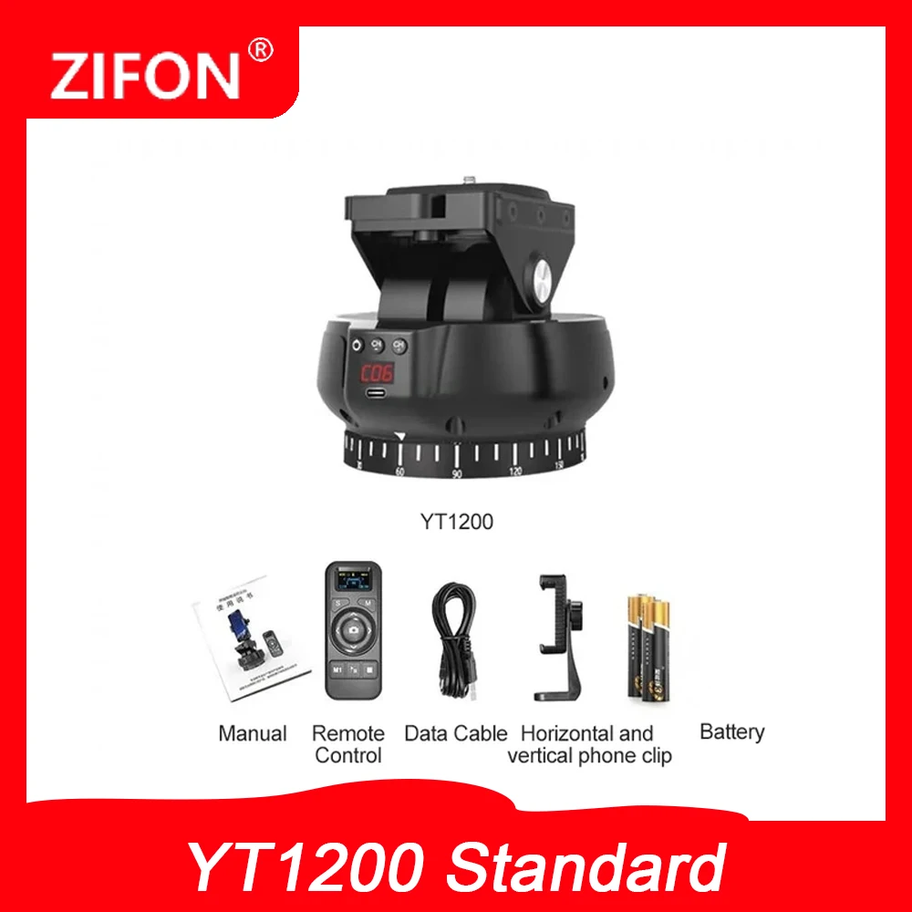 

ZIFON YT-1200 Auto Motorized Rotating Panoramic Head Remote Control Pan Tilt Video Tripod Head Stabilizer for Video Shooting