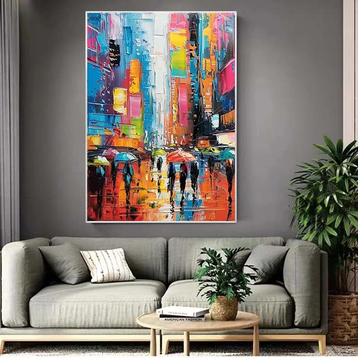 Original Custom Urban Painting, Abstract Colorful Cityscape Oil Painting on Canvas, Modern Living room Wall Decor, Large Texture view 5