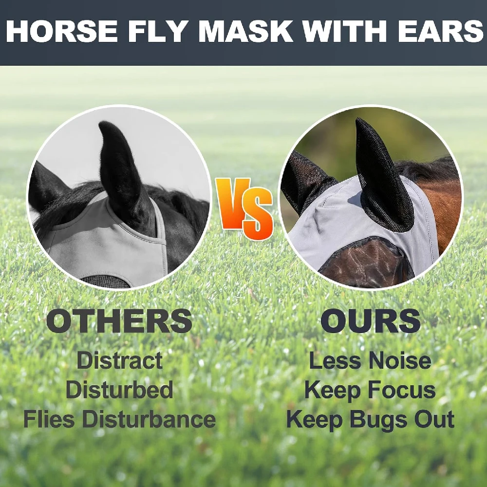 1PC Horse Fly Mask with Ears,UV Protection Elastic Breathable Comfort Mesh Mask for Adult Horses, Summer Insect Protective Cover view 4