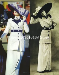 1997 Vintage Black and White Prom Dress Elegant Long Sleeve Button Tie Two Piece Women's Suit Robes De Soirée from Titanic