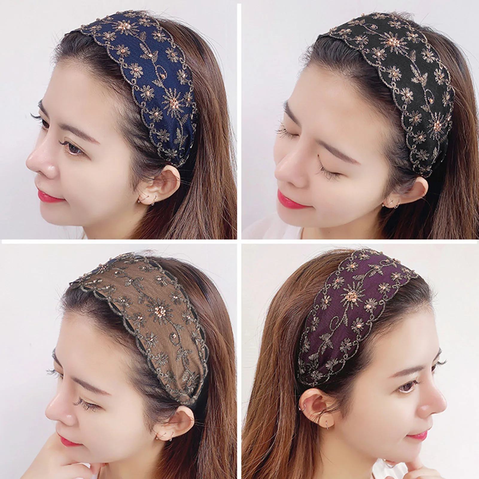 Hair Accessories Exercise Headband Wide-brimmed Embroidered Crystal Design Suitable For Female Hair Decoration