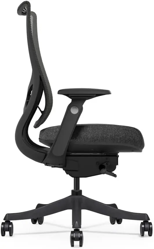 Raleigh-Mid-Back Office Chair com malha volta e tecido assento, base cinza, mesa do computador