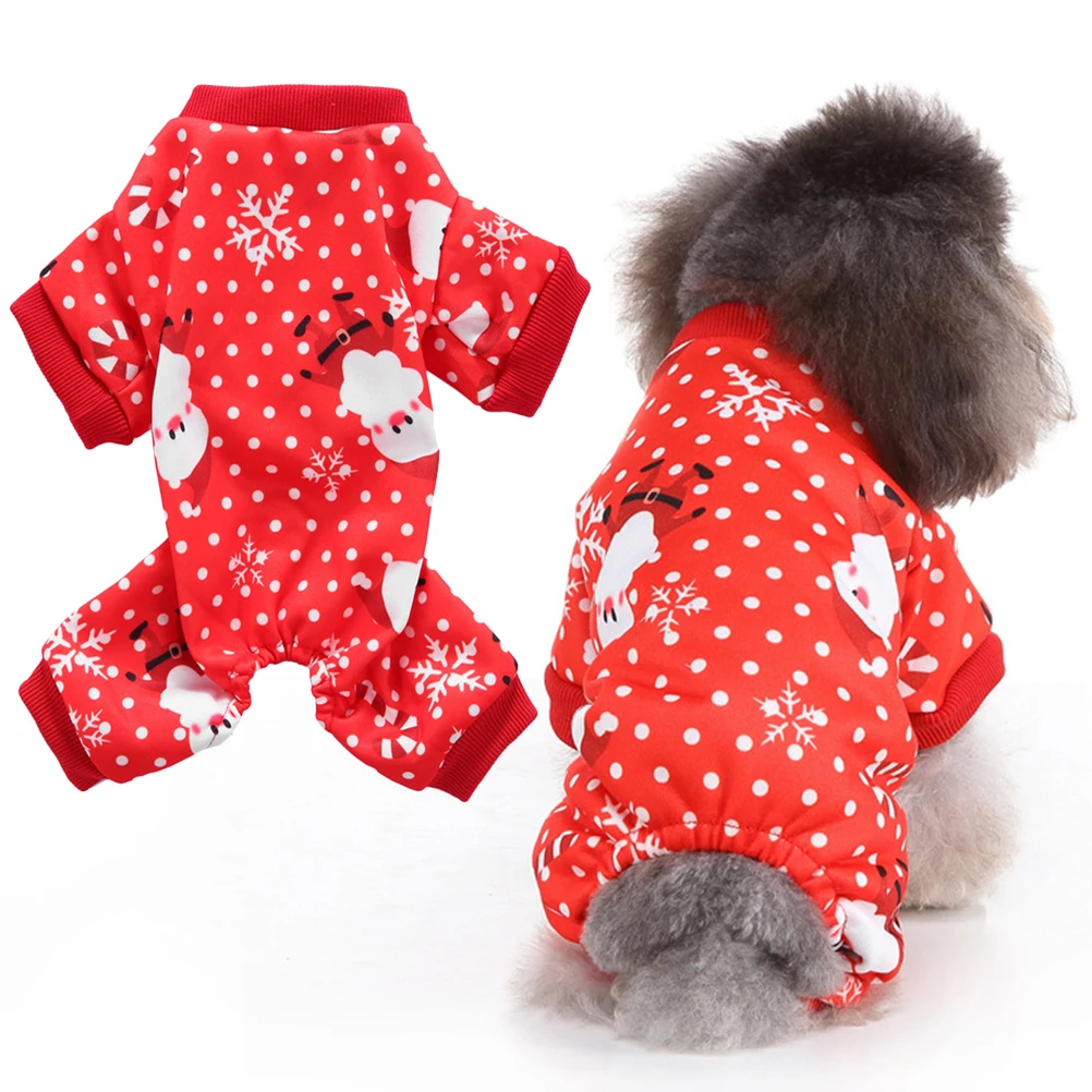 Ropa navideña para perros, talla roja M, patrón de copo de nieve de Papá Noel, abrigo cálido para mascotas, mono, disfraz de fiesta a la moda al aire libre, 1 Uds.