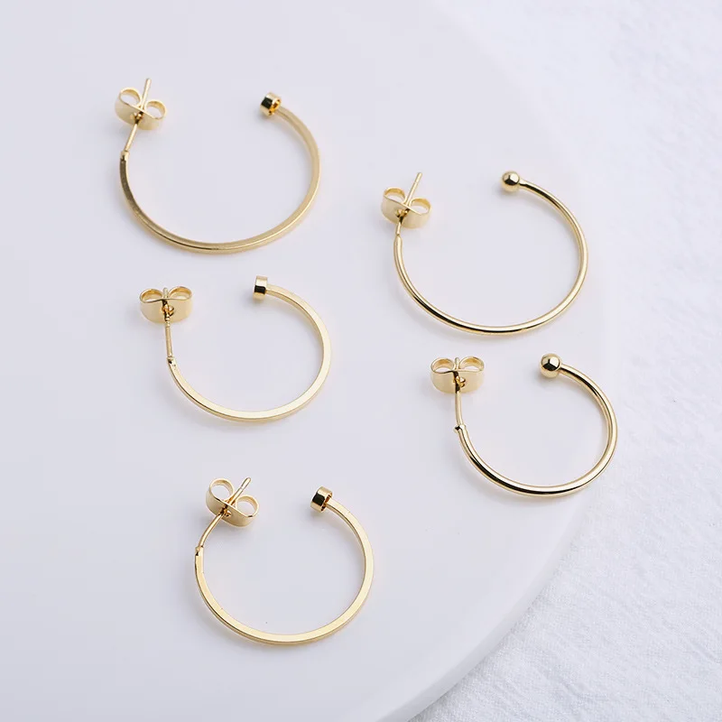 

4pcs 18K Gold Plated Brass C-shaped Ear Hook Earring Posts with Loop Earrings Pendant For DIY Handmade Earring Jewelry Making