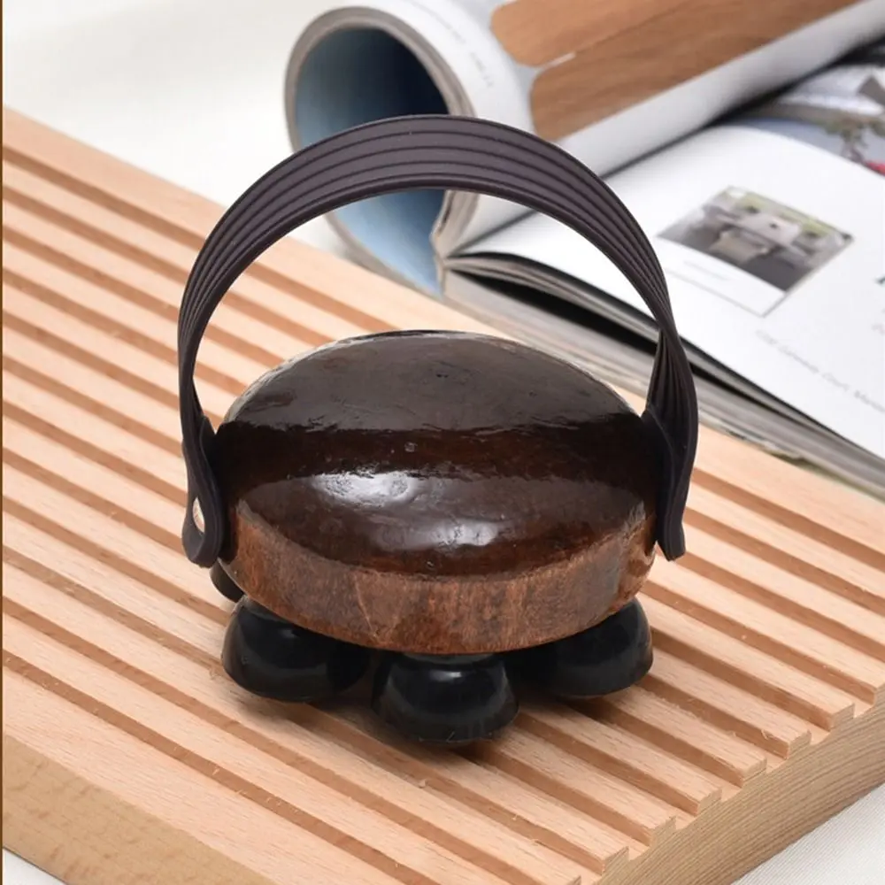 

360 Degree Rotate Handheld Massage Tool Wooden Material Ergonomic Handle Roller Ball Massager 7 Metallic Balls Non-slip