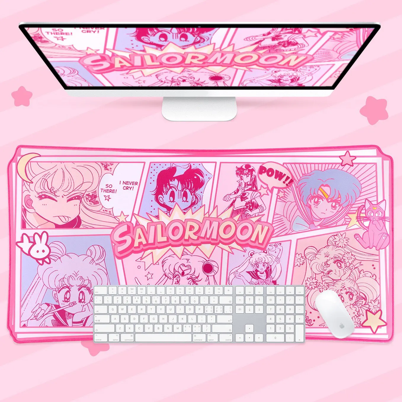 

Kawaii Pink Anime Girl Large Mouse Pad Anti-Slip Stitched Edge Desk Mat for Gaming Office and Cute Desktop Decor