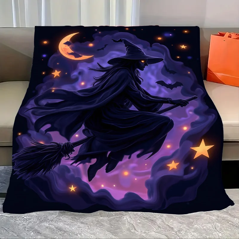 

Flannel Blanket-Soft Lightweight All-season Witch on Broom Halloween Themed Soft Cozy Baby Blanket for Kids