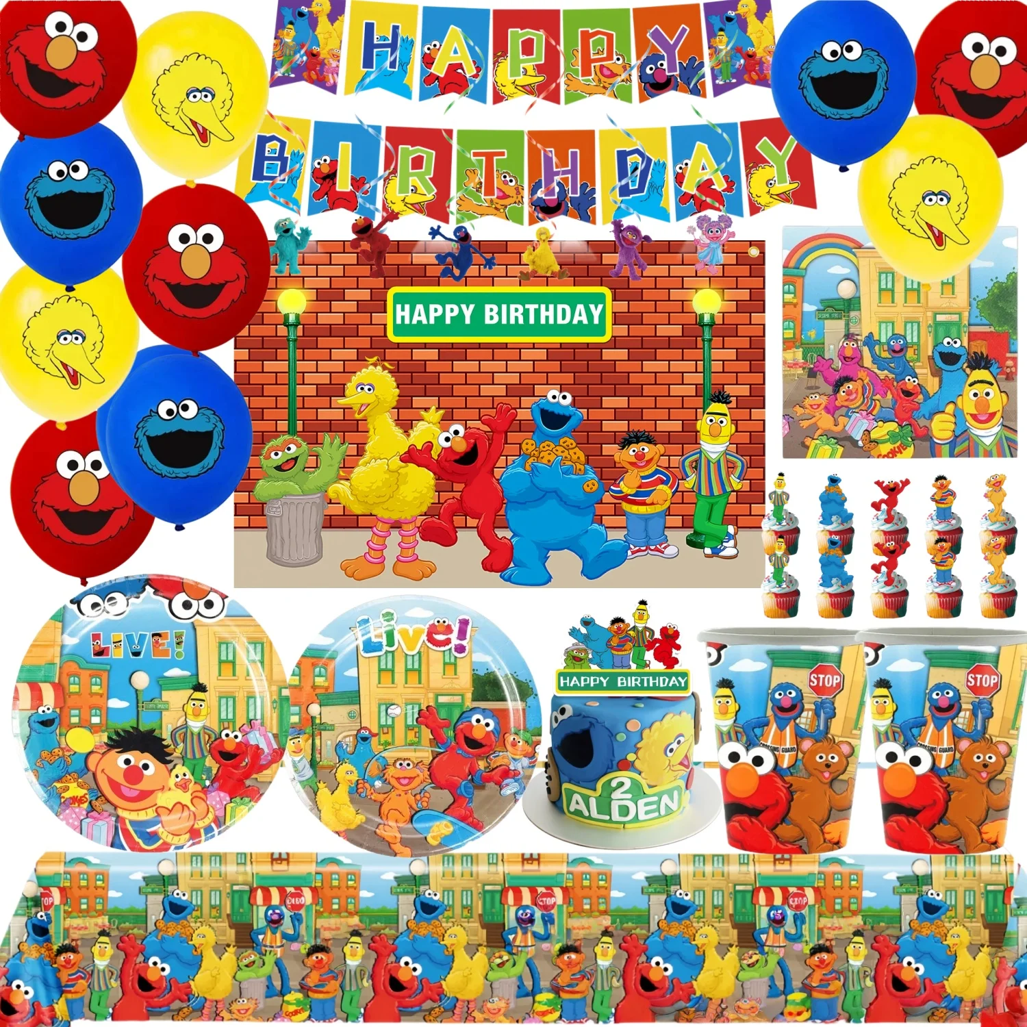 Decoração de Festa de Aniversário com Tema Sesame Street, Balões, Toalha de Mesa, Copos, Pratos, Forminhas de Bolo, Chá de Bebê, Lembrancinhas para Festa Infantil