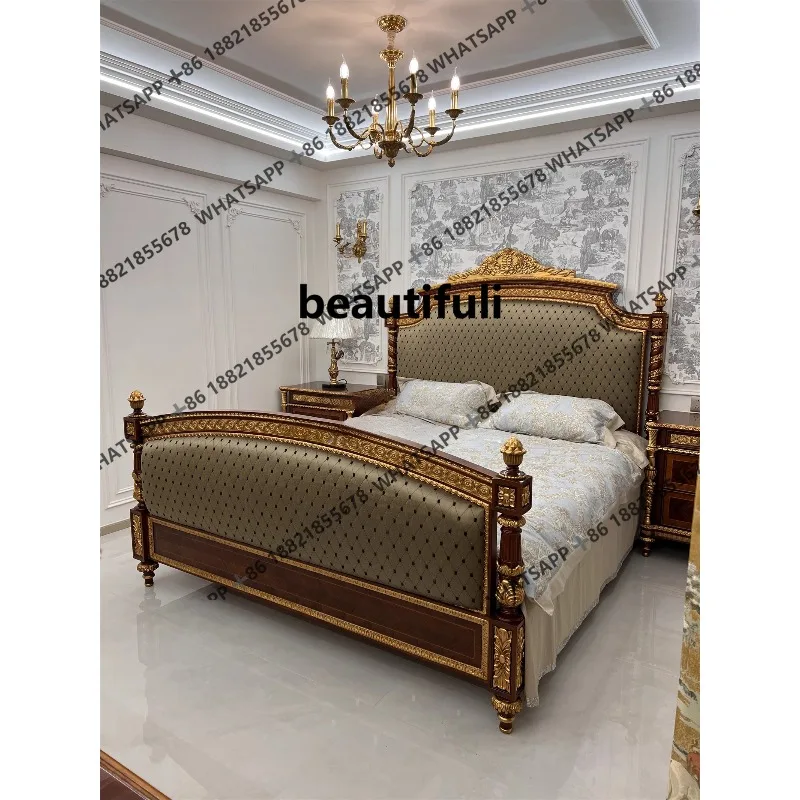 

Резная двуспальная кровать из массива дерева, шелковая кровать королевы, вилла, особняк, мебель для спальни