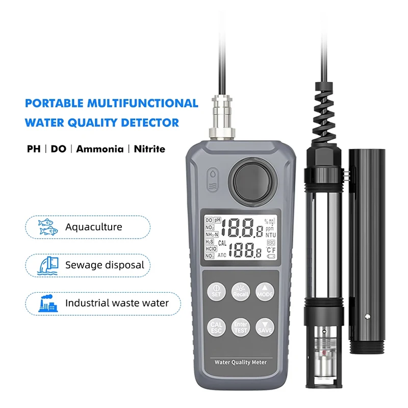 YUNYI Portable 6 In 1 Ammonia Nitrogen Meter Do, Nitrite, PH Meter Water Test Kit Special Instruments with High Precision Sensor