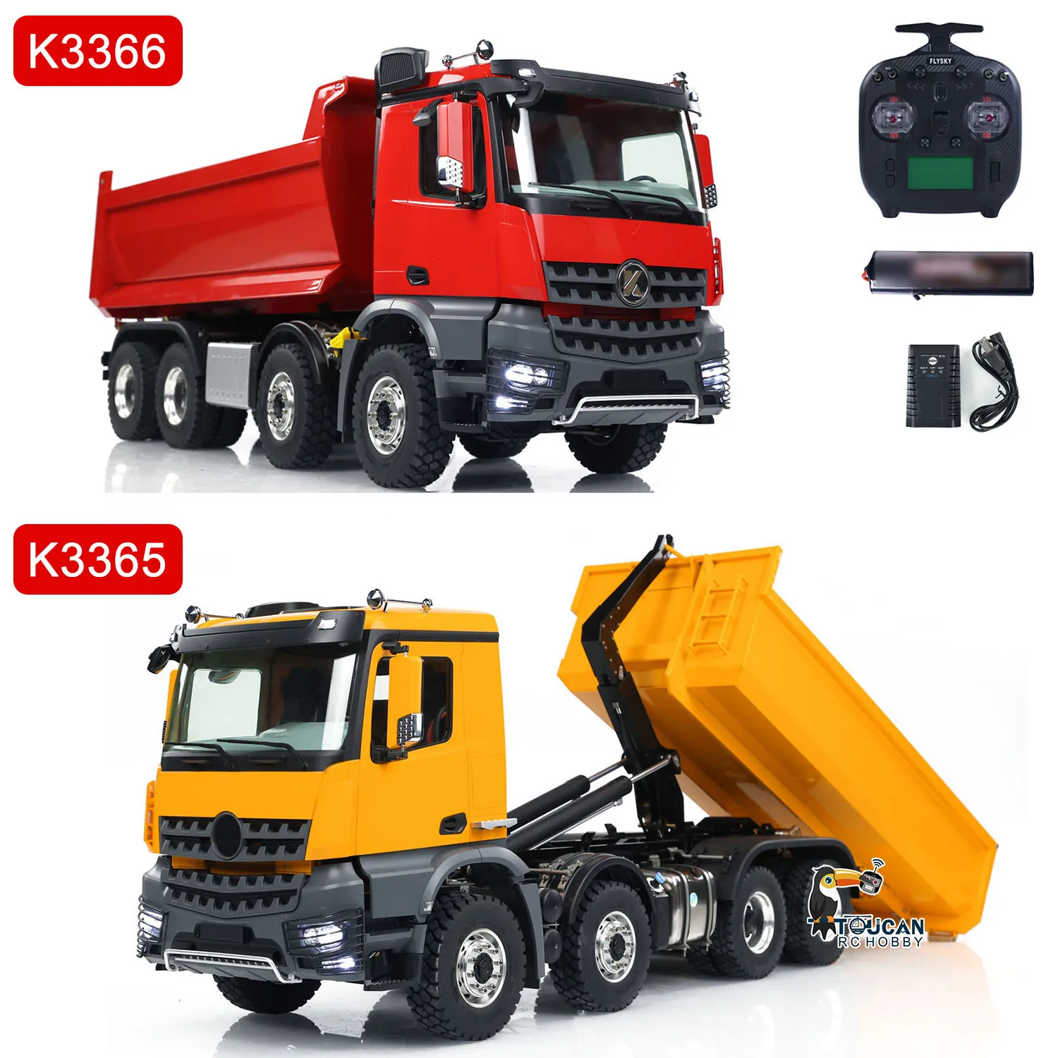 Kabolite K3365 K3366 1/14 RC Hydraulic Dump Truck 8X8 RTR Remote Control Tipper Cars Dumper 2-Speed Model Light Sound Set RC Toy