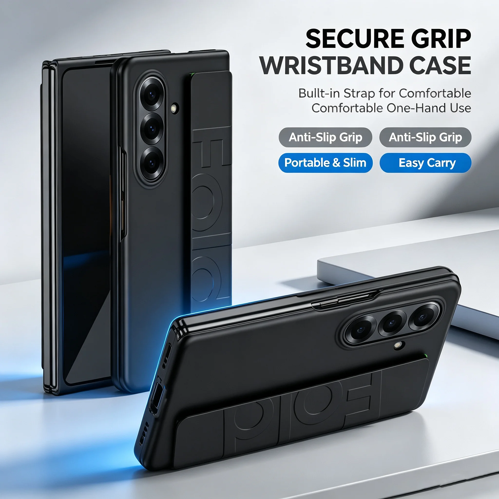 Original Elastic Wrist Hand Strap Case For Samsung Z Fold 8 7 6 5 Fold7 Fold8 Skin Feel Full Protective Hard Plastic Cover